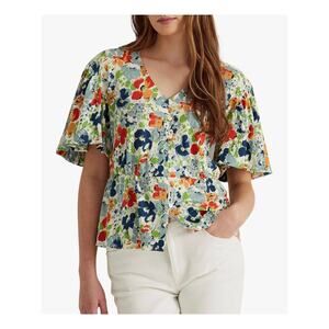 Lauren Ralph Lauren Floral‎ Linen Blend Peplum Top Blouse Shirt M